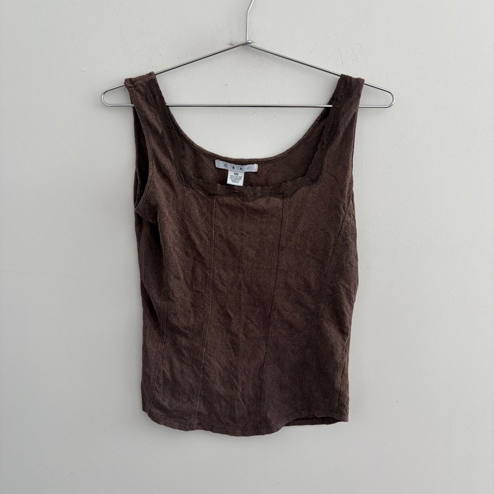 Cabi Womens XS Brown Lace Damask Textured Tank Top Sleeveless Corset Seam